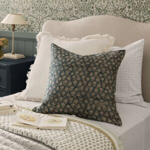 One Affirmation Valencia Floral Block Print Pillow Cover Teal Linen 20"×20"